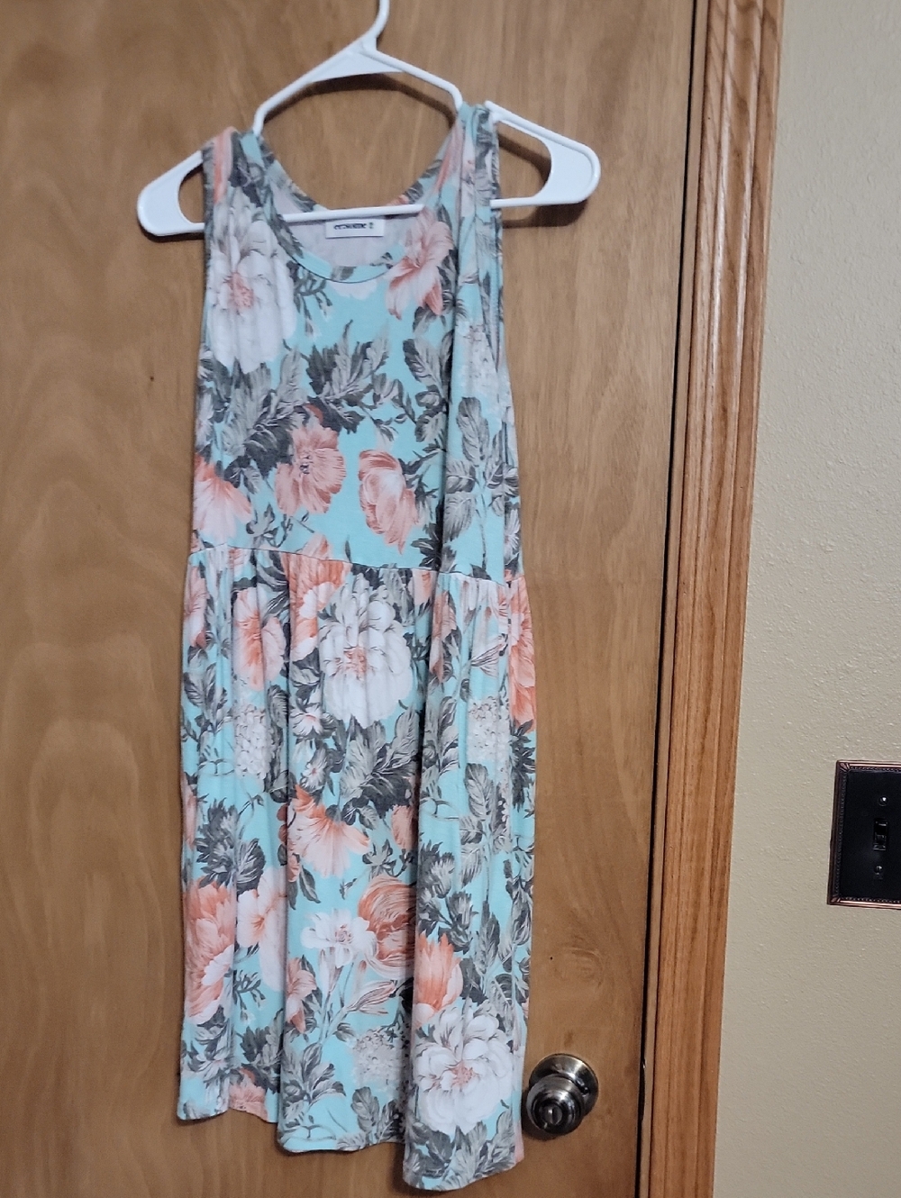 eesome Aqua Floral Midi Dress with Coral and White Blooms